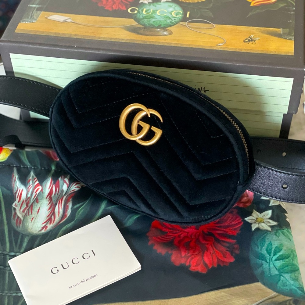 Gucci Marmont Black Velvet Belt Bag Size 75